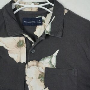 Abercrombie Fitch Mens Black Floral Print Short Sleeve Polo Shirt Size XL